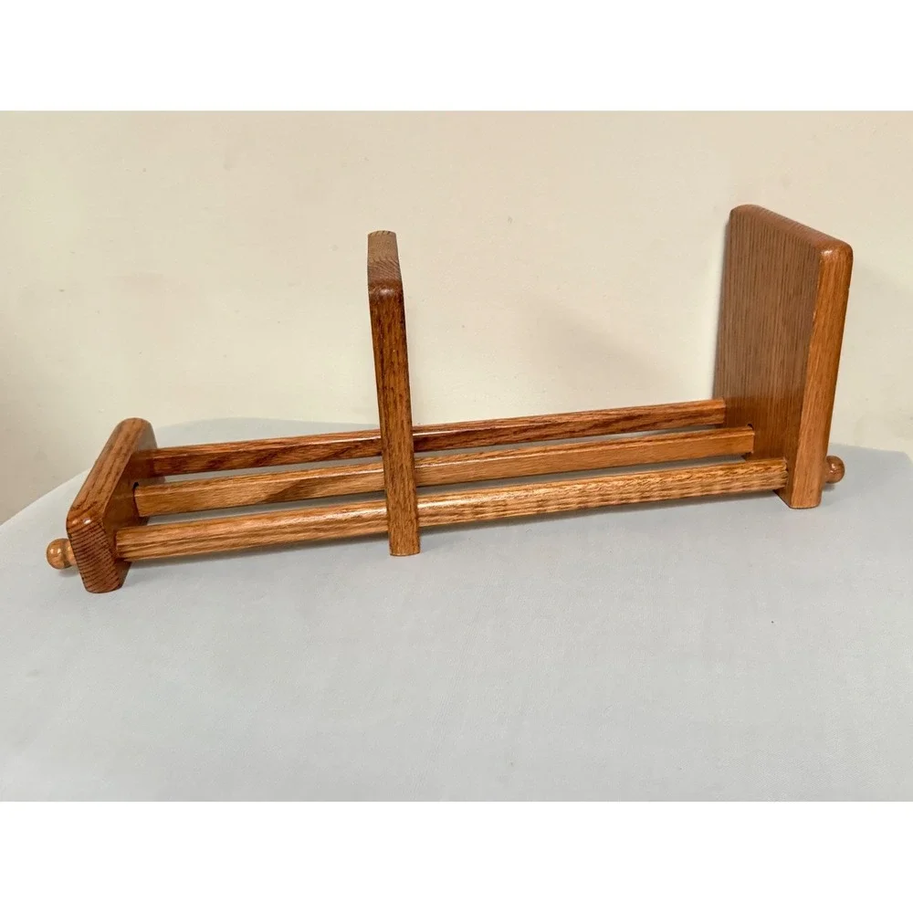 Desktop Bookcase Organizer Honey Tone Wood Adjustable Divider Wooden Book Holder
